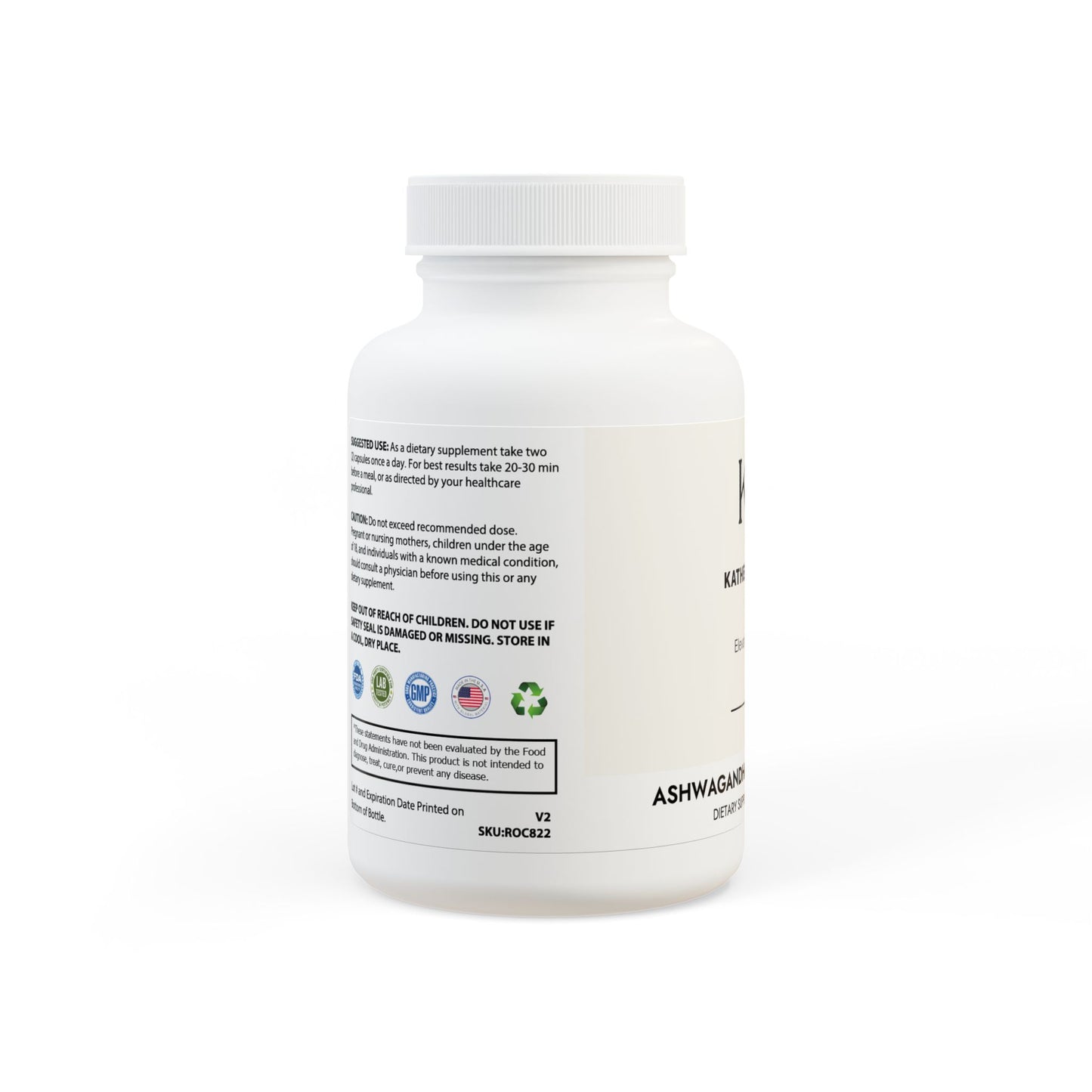 Ashwagandha and Black Pepper supplement bottle for stress and mood support.