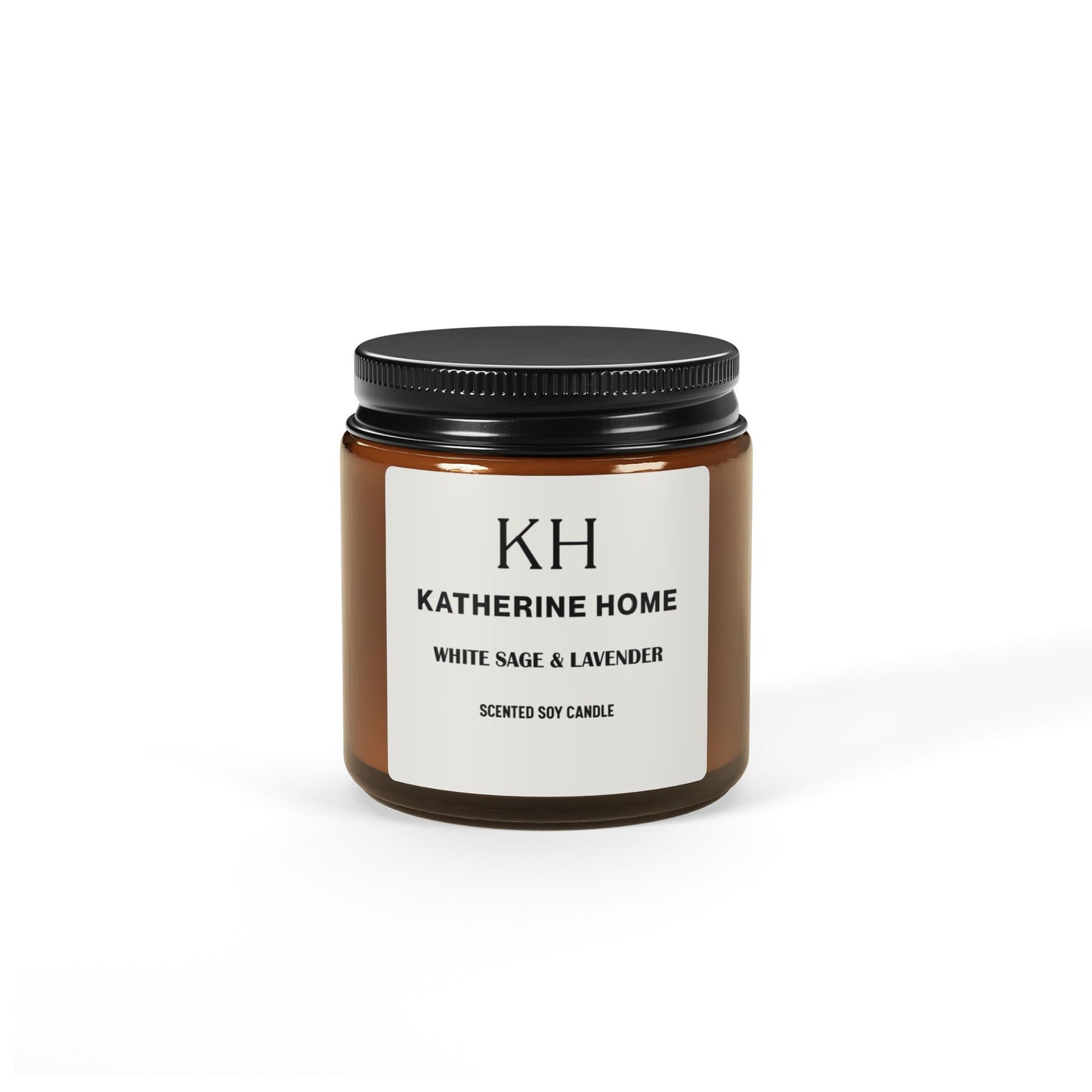 White Sage & Lavender scented soy candle in glass jar, creating a calming atmosphere with notes of lavender, sage, and cedarwood.
