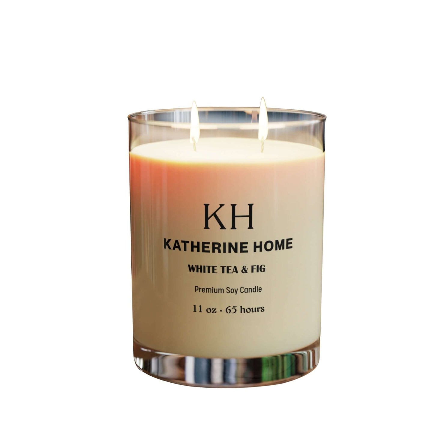 White Tea & Fig scented candle in a glass jar, featuring premium soy wax with notes of lush fig, green citrus, and delicate white tea.