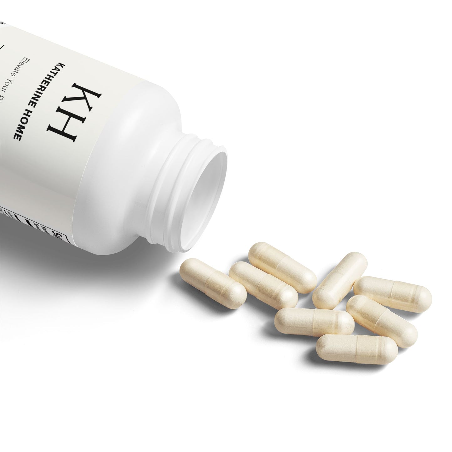 Ashwagandha and Black Pepper supplement capsules spilling from bottle