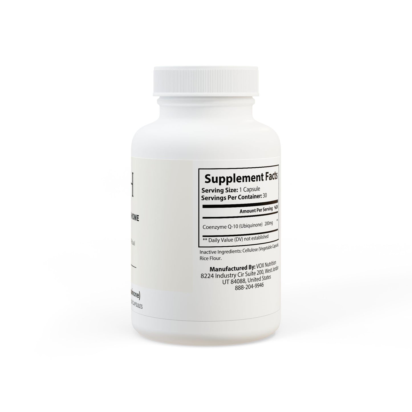 Detailed panel showing Coenzyme Q-10 content per serving.