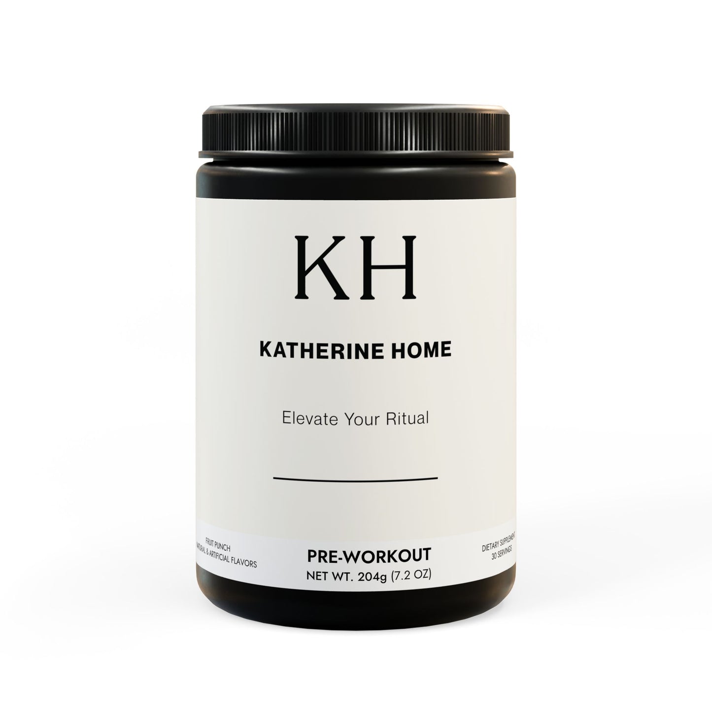 Front view of KH-branded Pre-Workout in fruit punch flavor.