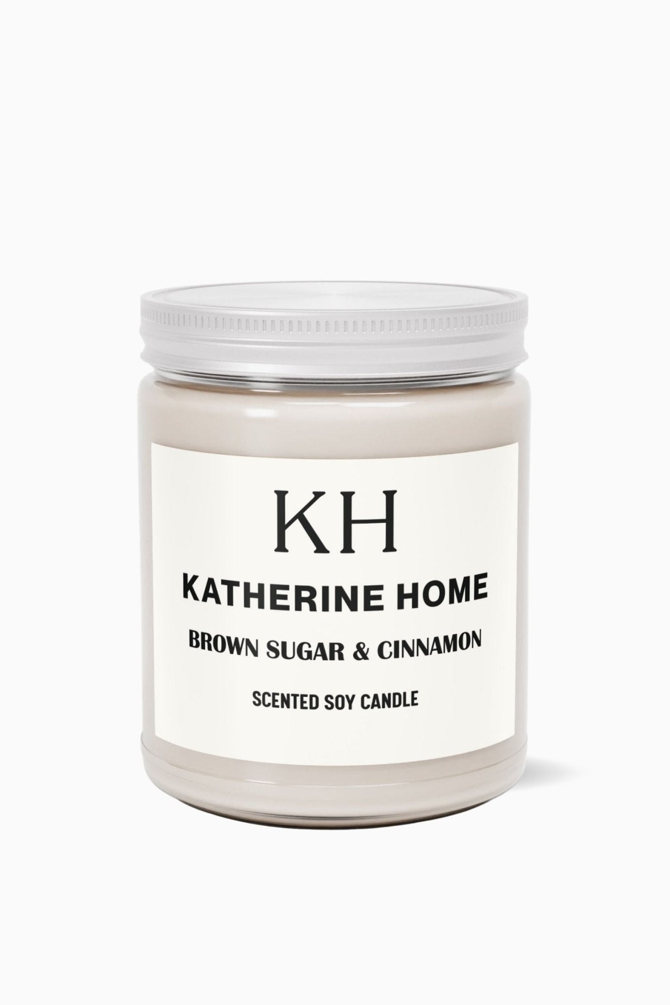Brown Sugar & Cinnamon - KATHERINE HOMEHome DecorKATHERINE HOMEKATHERINE HOMEKatherine Home Brown Sugar & Cinnamon pure soy candle in a minimalist glass jar, clean and natural product hero image.