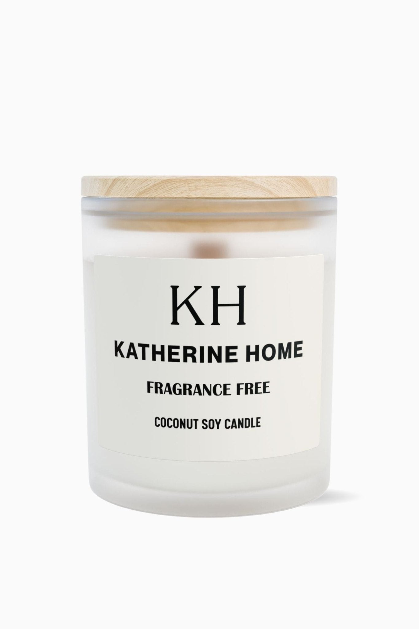 Fragrance Free - KATHERINE HOMEHome DecorKATHERINE HOMEKATHERINE HOMEKatherine Home fragrance free coconut soy candle in a frosted glass jar with wooden lid, minimalist product hero image.