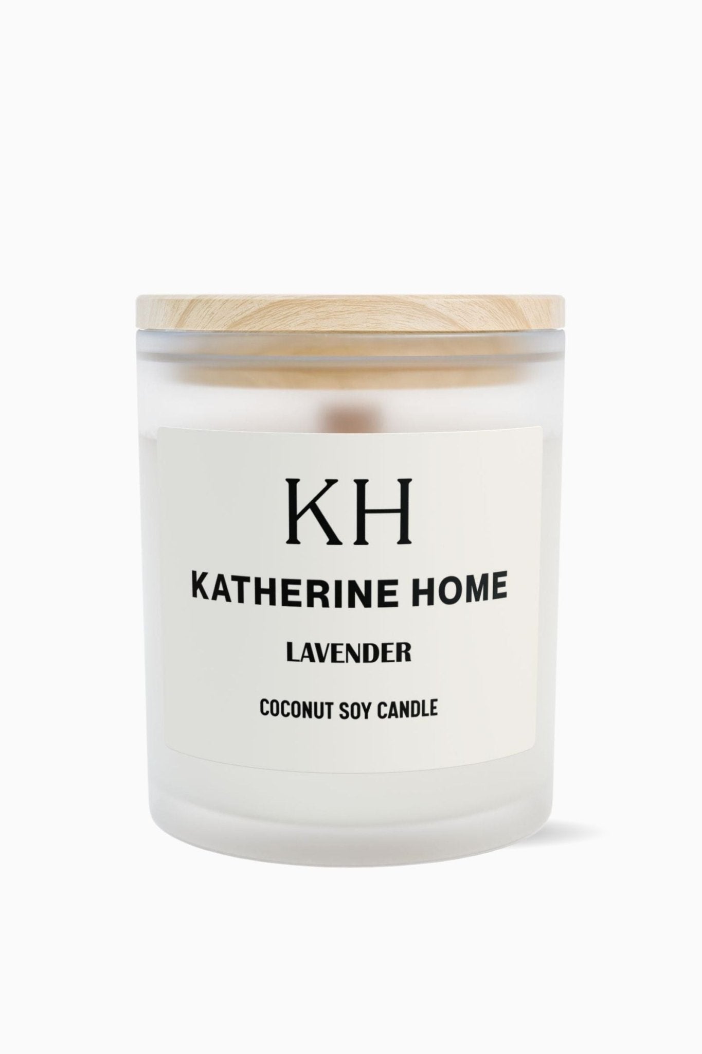 Lavender - KATHERINE HOMEHome DecorKATHERINE HOMEKATHERINE HOMEKatherine Home Lavender coconut soy candle in a frosted glass jar with wooden lid, minimalist product hero image.