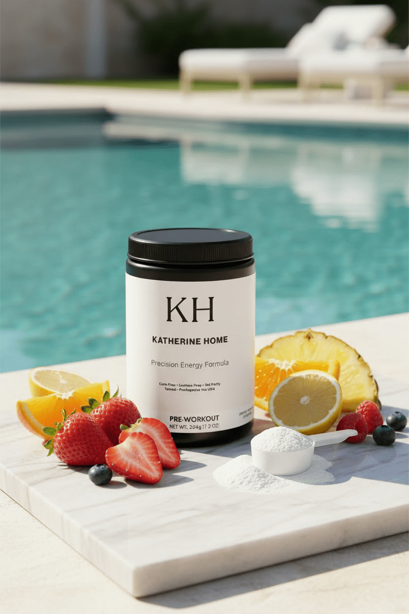 Pre Workout Supplement Fruit Punch - KATHERINE HOMEFood SupplementsKATHERINE HOMEKATHERINE HOMEKatherine Home Pre - Workout Supplement Fruit Punch styled with fresh sliced fruit ingredients in a bright poolside environment.