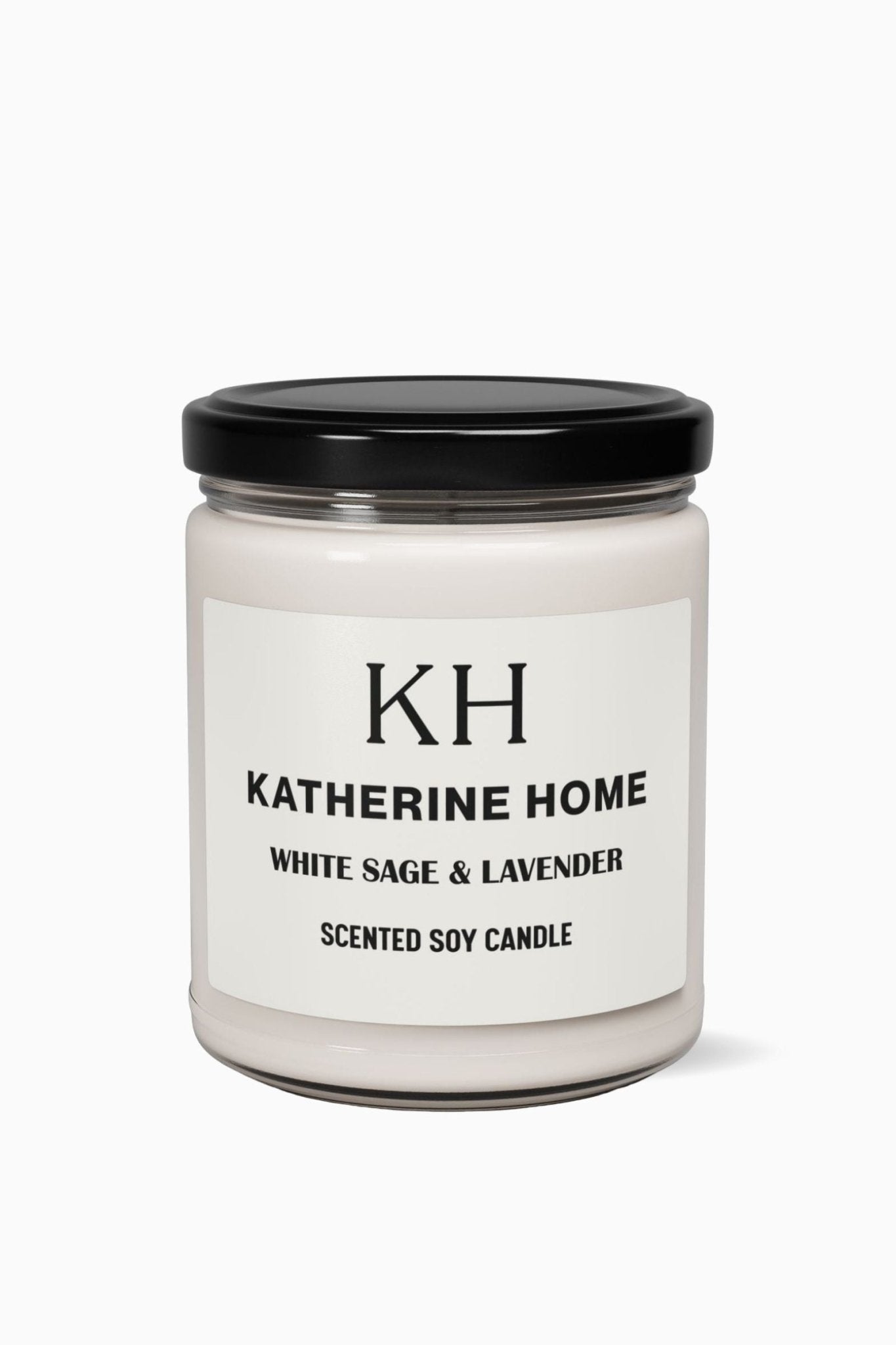 White Sage & Lavender - KATHERINE HOMEHome DecorKATHERINE HOMEKATHERINE HOMEKatherine Home White Sage & Lavender clean soy candle in a minimalist glass jar, product hero image.