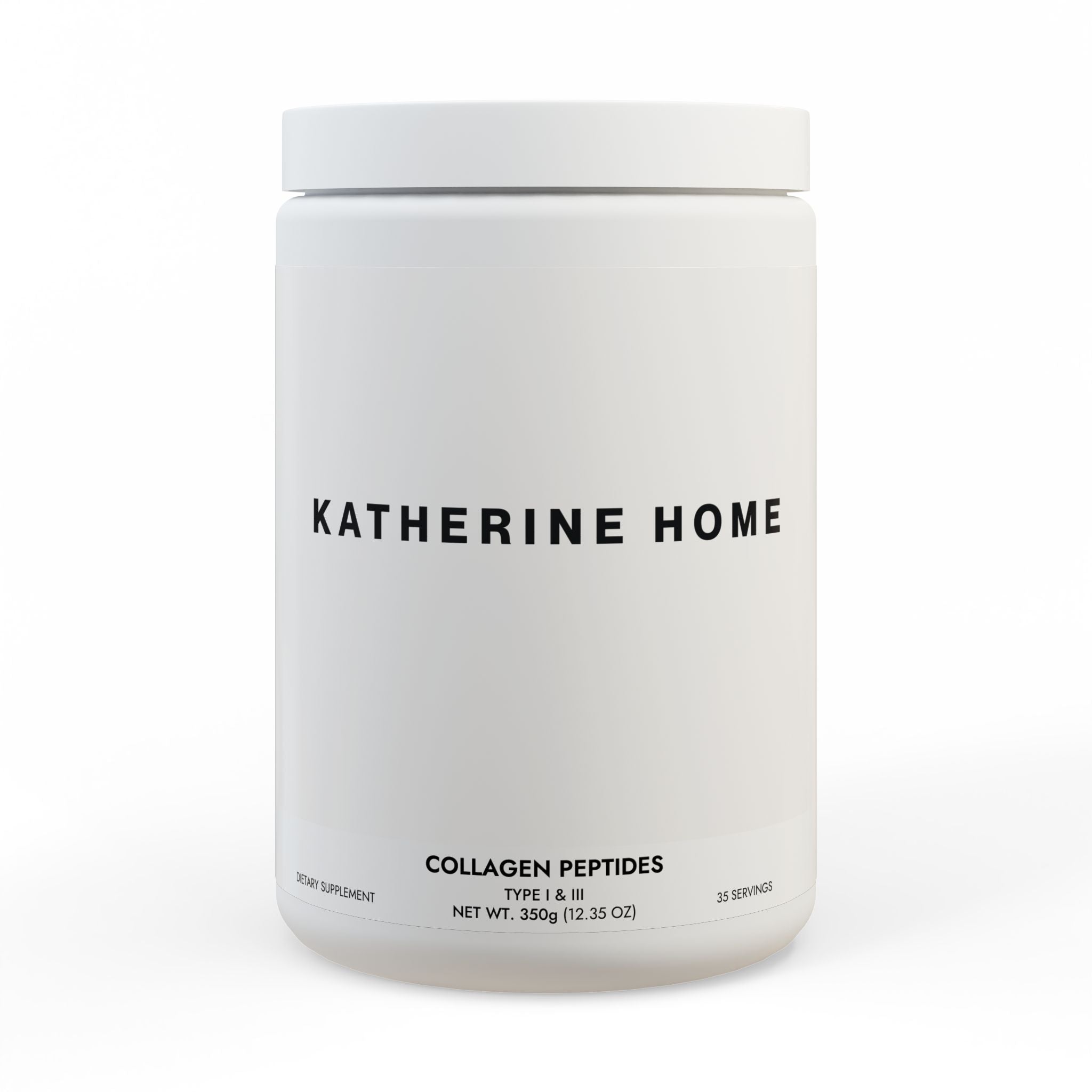 White container labeled 'Katherine Home' with 'Collagen Peptides' on a white background