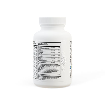 Back view of Brain Support Complex Supplement bottle showing ingredients label for brain health support.