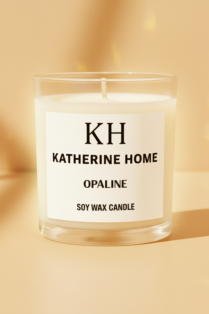 Katherine Home Opaline soy wax candle on a white background