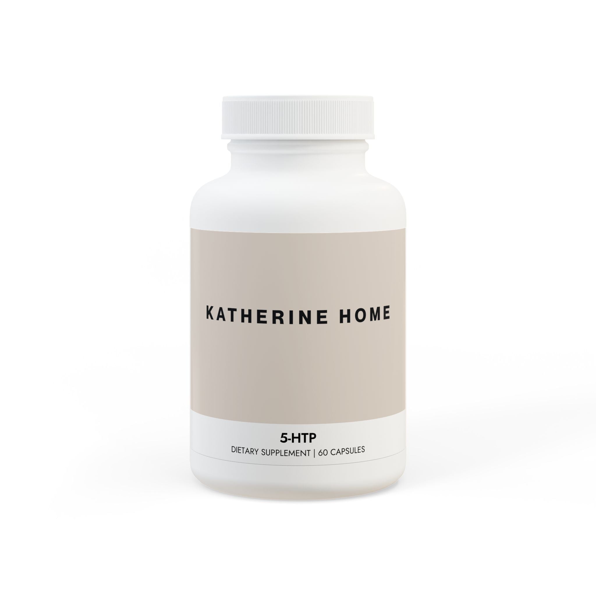 White supplement bottle labeled 'Katherine Home' on a white background