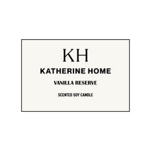 Label of Katherine Home Vanilla Reserve scented soy candle.