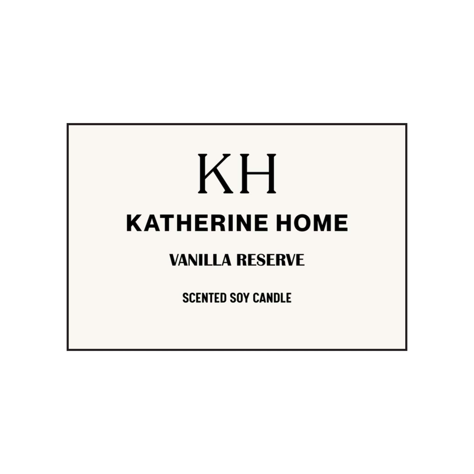 Label of Vanilla Reserve 4oz Scented Soy Candle by Katherine Home.
