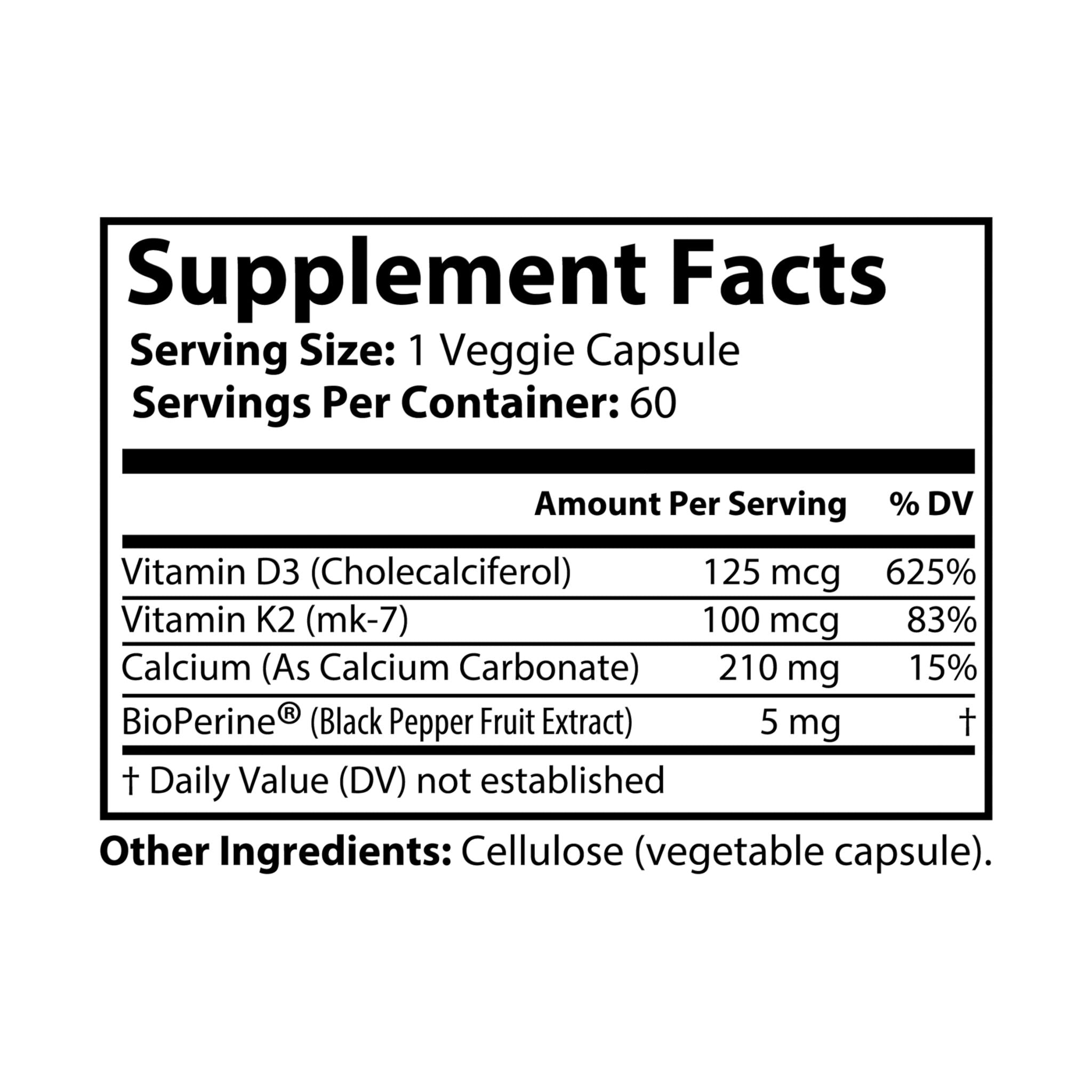 Supplement facts label for a product with vitamins and minerals on a white background