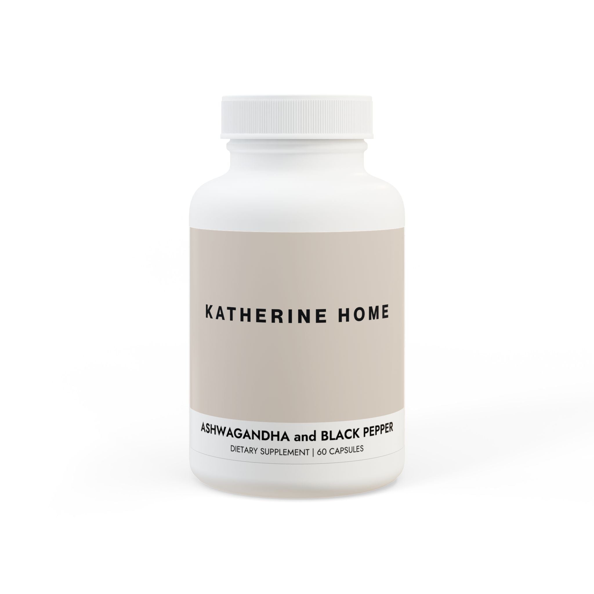 Supplement bottle labeled 'Katherine Home' on a white background