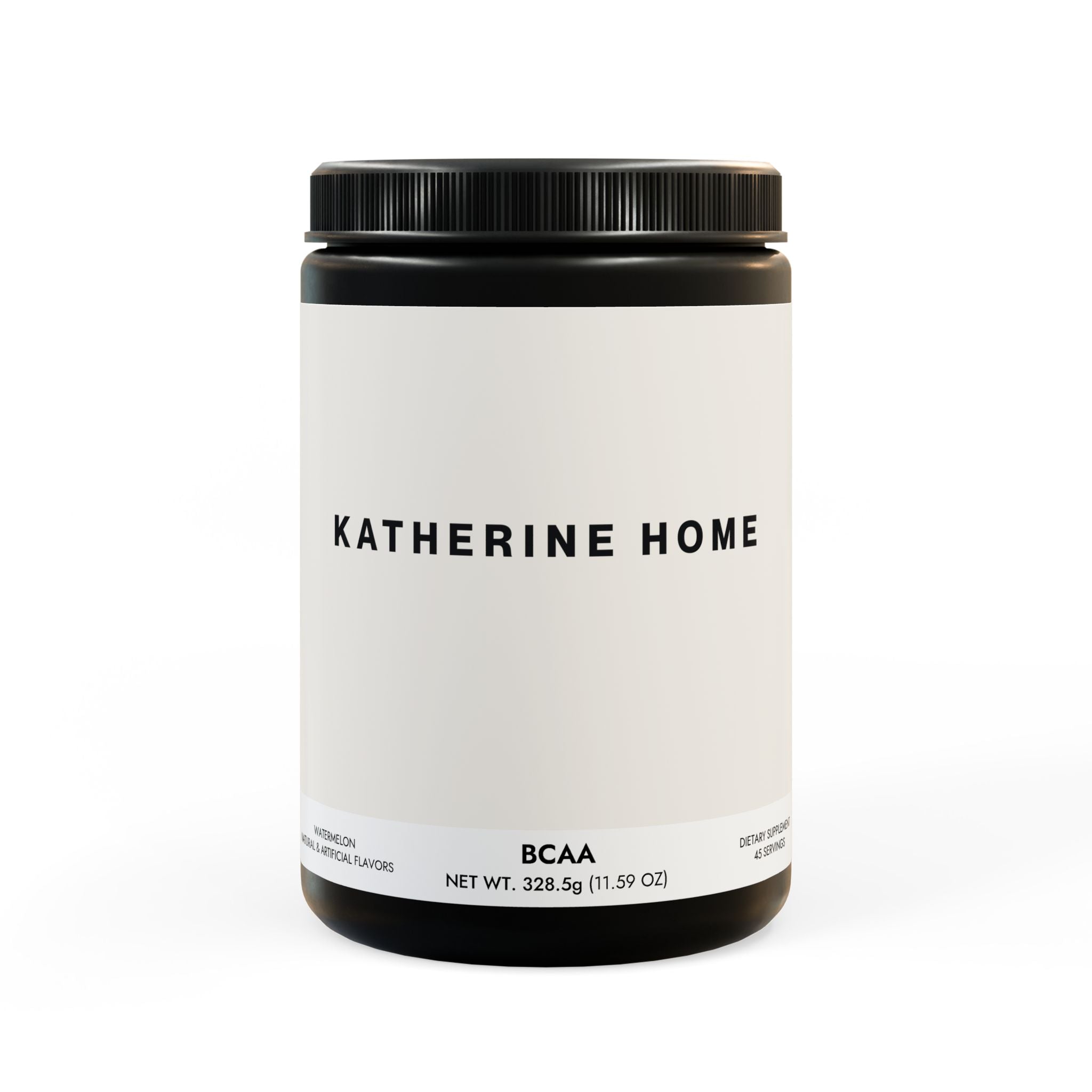 Katherine Home BCAA powder container on a white background