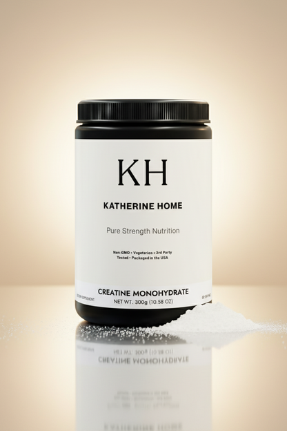 Katherine Home supplement container on a beige background