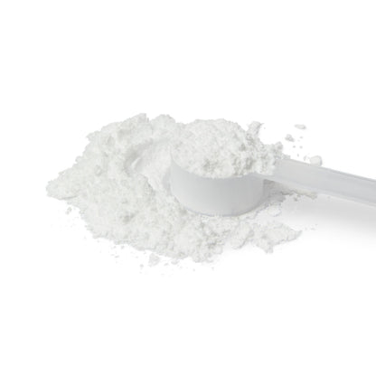Fine white creatine monohydrate powder from Katherine Home displayed on a clean background, highlighting purity and texture.