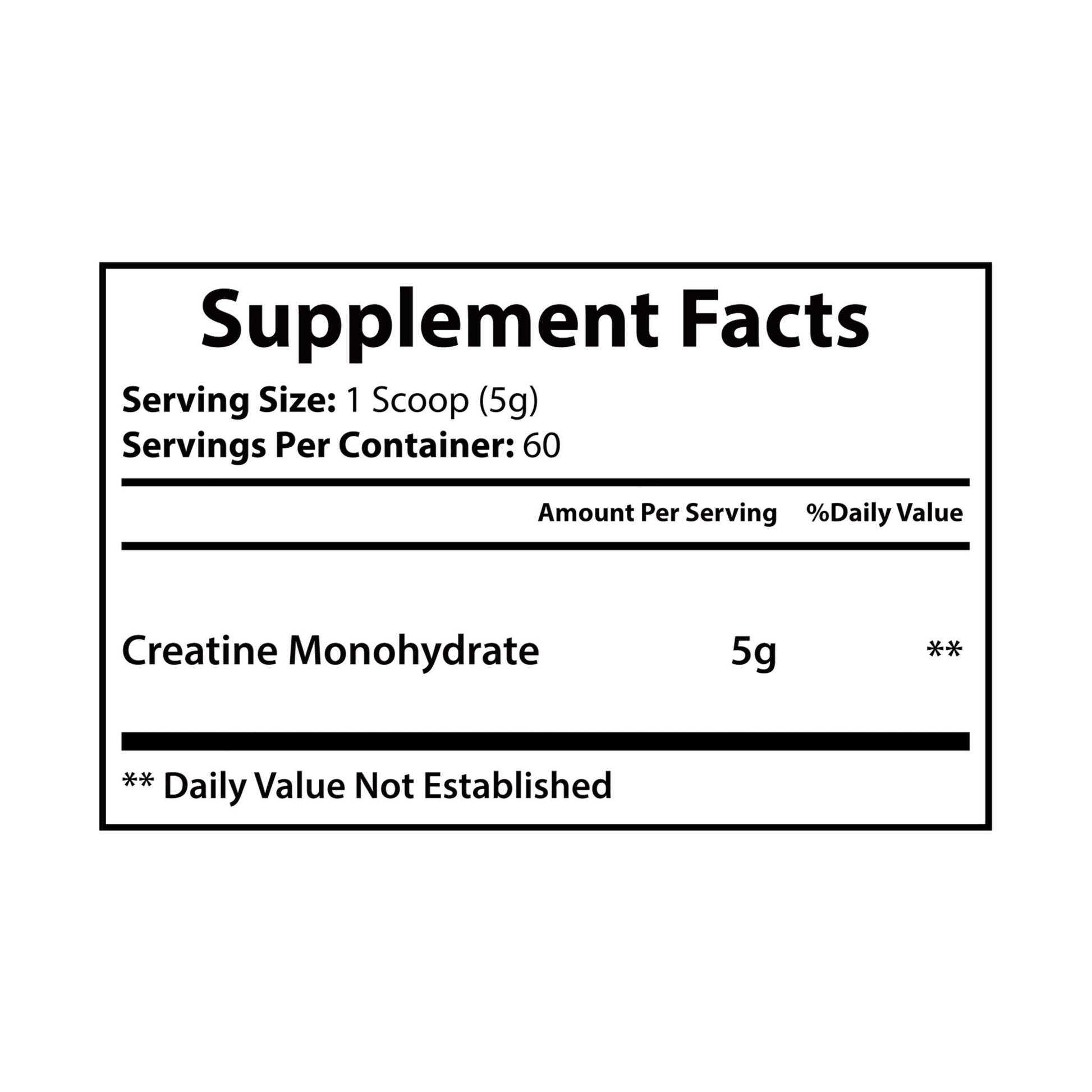 Supplement Facts label for Katherine Home Creatine Monohydrate showing 5g per serving and clean monochrome design.