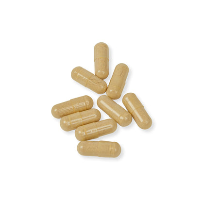 KH Multivitamin for Men beige vegetable capsules arranged neatly on a white background.
