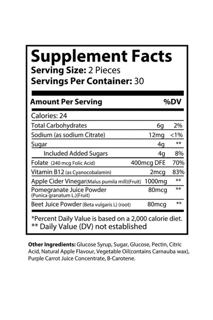 Apple Cider Vinegar Gummies - KATHERINE HOMEFood SupplementsKATHERINE HOMEKATHERINE HOMESupplement Facts panel for Katherine Home Apple Cider Vinegar Gummies supplement.
