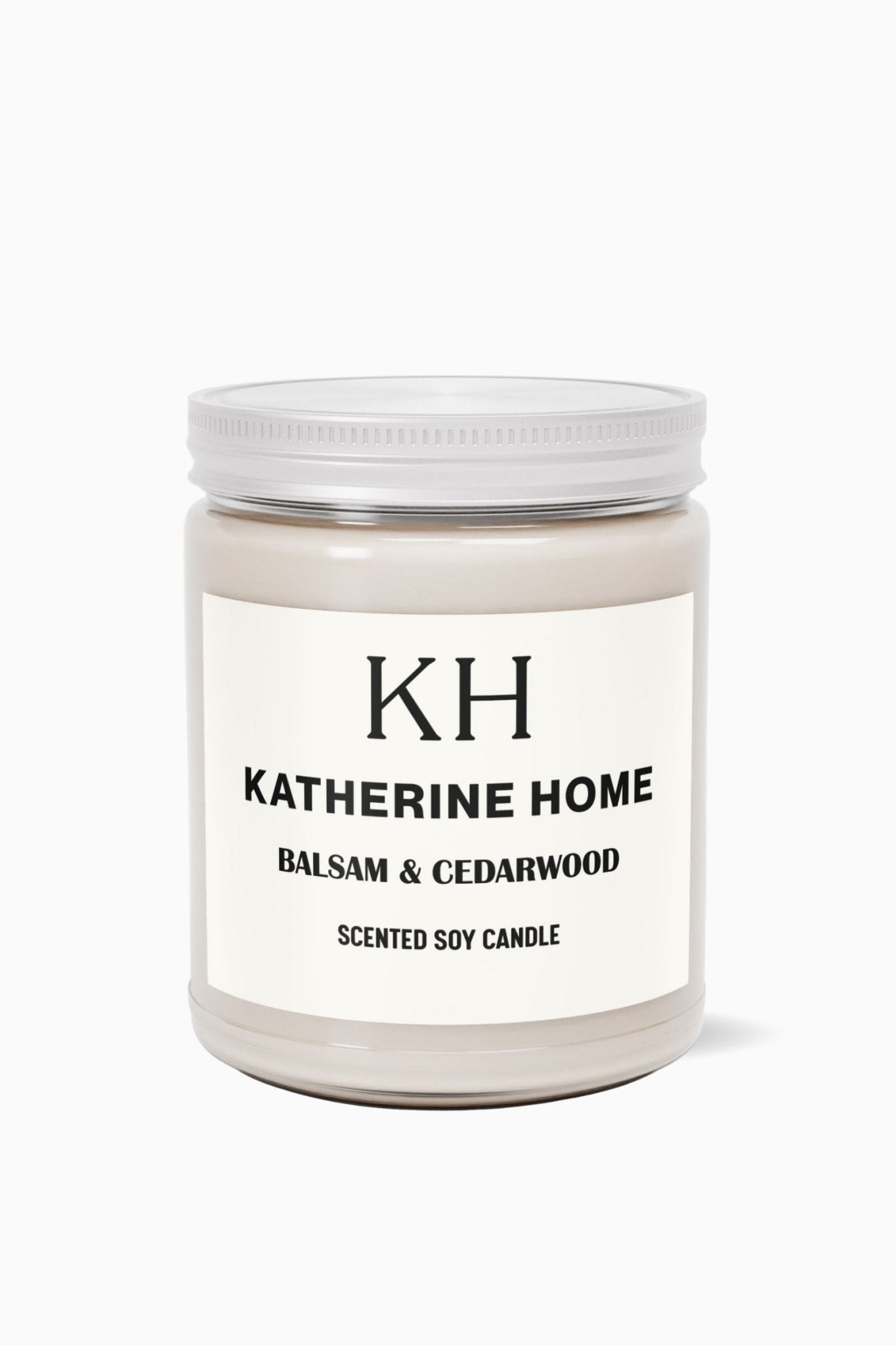 Balsam & Cedarwood - KATHERINE HOMEHome DecorKATHERINE HOMEKATHERINE HOMEKatherine Home Balsam & Cedarwood pure soy candle in a minimalist glass jar, clean and natural product hero image.
