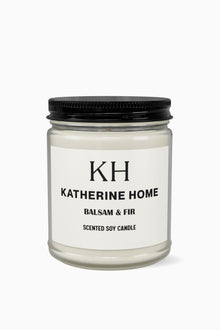 Balsam & Fir - KATHERINE HOMEHome DecorKATHERINE HOMEKATHERINE HOMEKatherine Home Balsam & Fir scented soy candle in a clear glass jar, minimalist product hero image.Amber Jar + Black Lid4oz