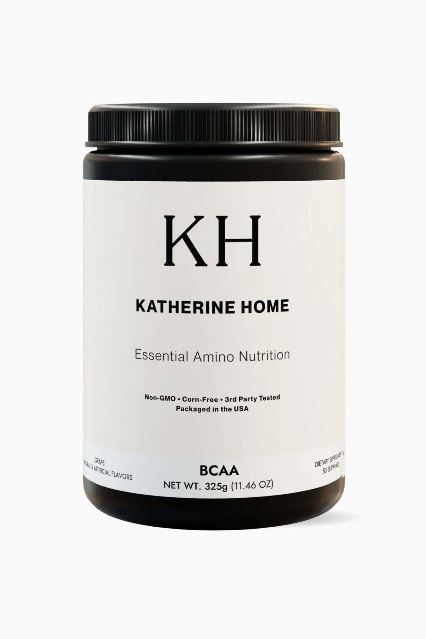 BCAA Supplement, Grape - KATHERINE HOMEFood SupplementsKATHERINE HOMEKATHERINE HOMEKatherine Home BCAA supplement in grape flavor, supplement container, clean minimalist product hero image.