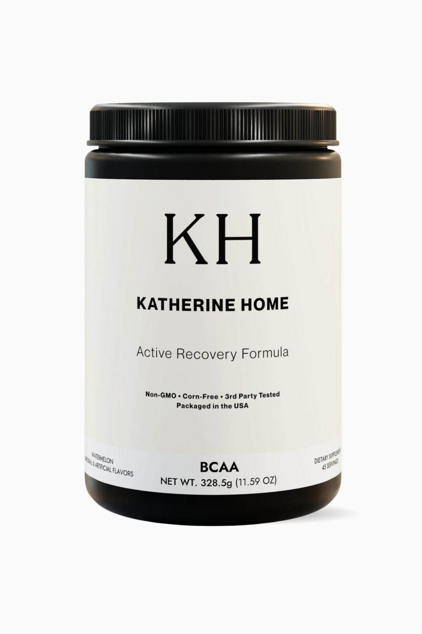 BCAA Supplement, Watermelon - KATHERINE HOMEFood SupplementsKATHERINE HOMEKATHERINE HOMEKatherine Home BCAA supplement in watermelon flavor, supplement container, clean minimalist product hero image.