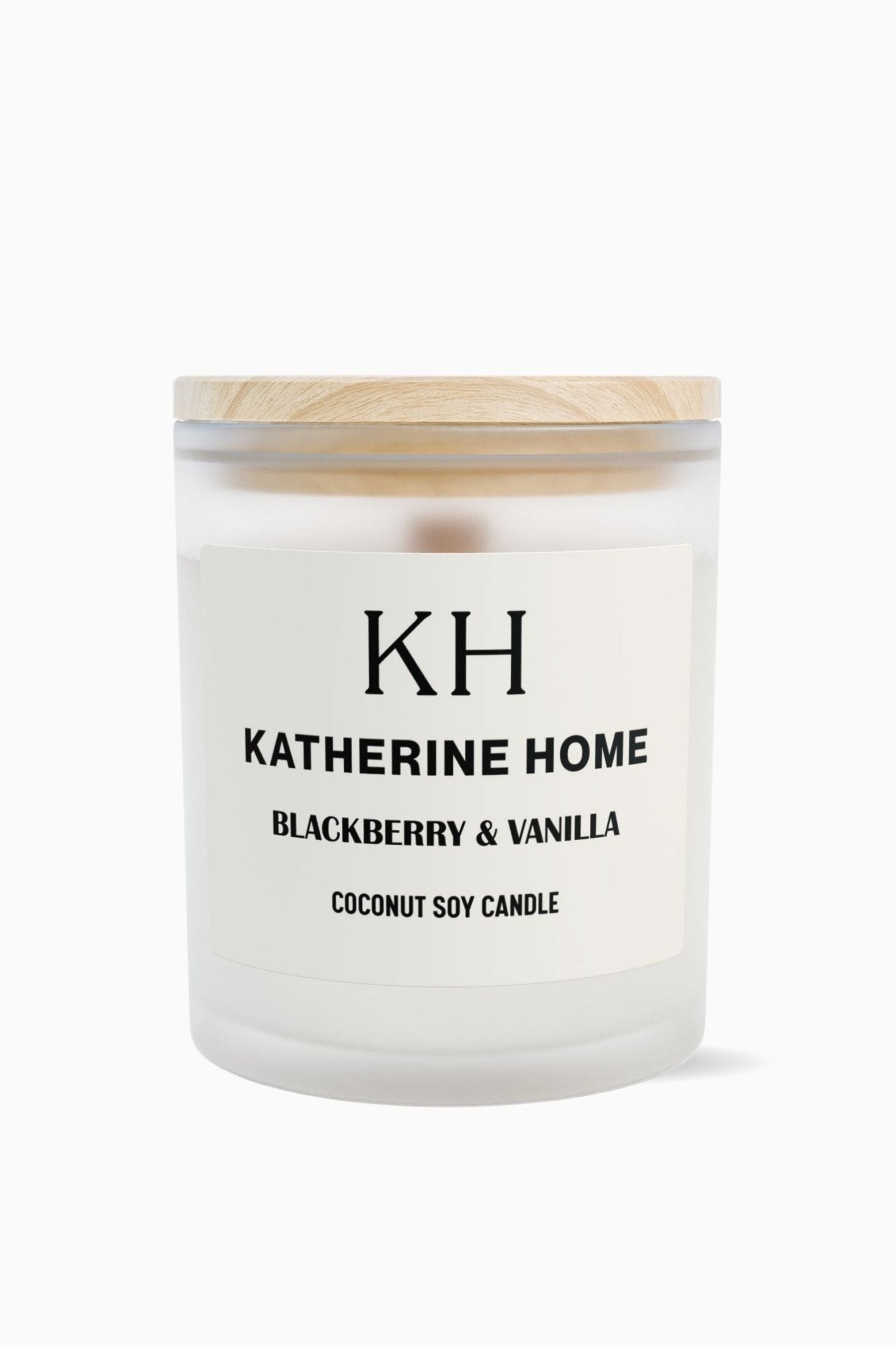 Blackberry & Vanilla - KATHERINE HOMEHome DecorKATHERINE HOMEKATHERINE HOMEKatherine Home Blackberry & Vanilla scented soy candle in a clear glass jar, minimalist product hero image.
