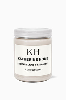 Brown Sugar & Cinnamon - KATHERINE HOMEHome DecorKATHERINE HOMEKATHERINE HOMEKatherine Home Brown Sugar & Cinnamon pure soy candle in a minimalist glass jar, clean and natural product hero image.