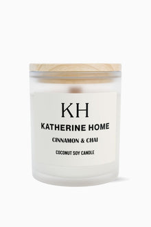 Cinnamon & Chai - KATHERINE HOMEHome DecorKATHERINE HOMEKATHERINE HOMEKatherine Home Cinnamon & Chai scented soy candle in a clear glass jar, minimalist product hero image.