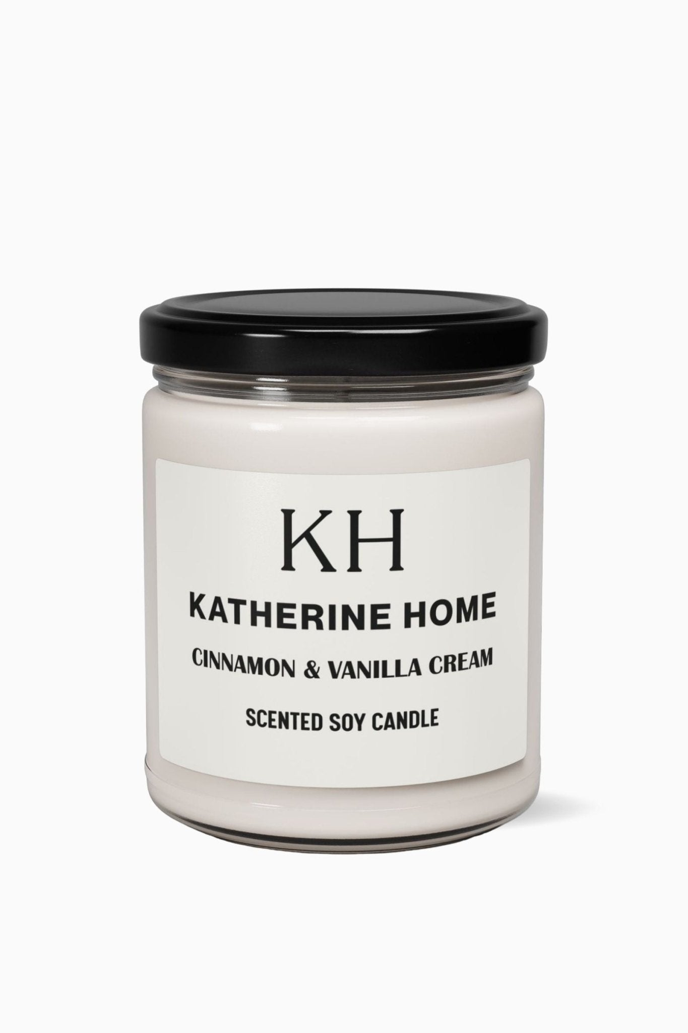 Cinnamon & Vanilla Cream - KATHERINE HOMEHome DecorKATHERINE HOMEKATHERINE HOMEKatherine Home Cinnamon & Vanilla Cream clean soy candle in a minimalist glass jar, product hero image.