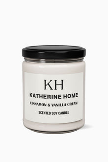 Cinnamon & Vanilla Cream - KATHERINE HOMEHome DecorKATHERINE HOMEKATHERINE HOMEKatherine Home Cinnamon & Vanilla Cream clean soy candle in a minimalist glass jar, product hero image.