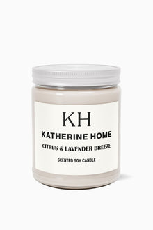 Citrus & Lavender Breeze - KATHERINE HOMEHome DecorKATHERINE HOMEKATHERINE HOMEKatherine Home Citrus & Lavender Breeze pure soy candle in a minimalist glass jar, clean and natural product hero image.