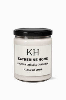 Coconut Cream & Cardamom - KATHERINE HOMEHome DecorKATHERINE HOMEKATHERINE HOMEKatherine Home Coconut Cream & Cardamom clean soy candle in a minimalist glass jar, product hero image.