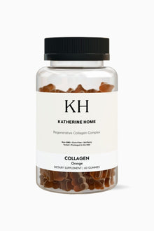 Collagen Gummies, Orange - KATHERINE HOMEFood SupplementsKATHERINE HOMEKATHERINE HOMEKatherine Home Collagen Gummies in orange flavor, supplement container, clean minimalist product hero image.
