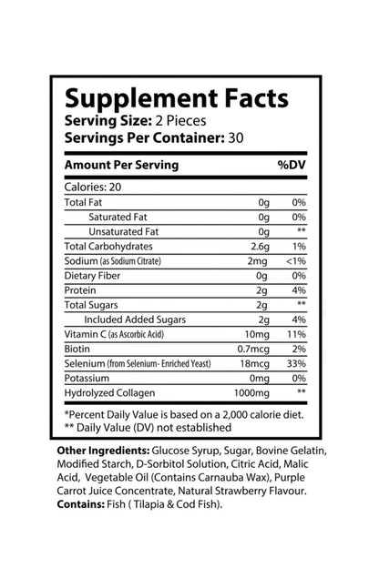 Collagen Gummies, Orange - KATHERINE HOMEFood SupplementsKATHERINE HOMEKATHERINE HOMESupplement Facts panel for Katherine Home Collagen Gummies supplement.