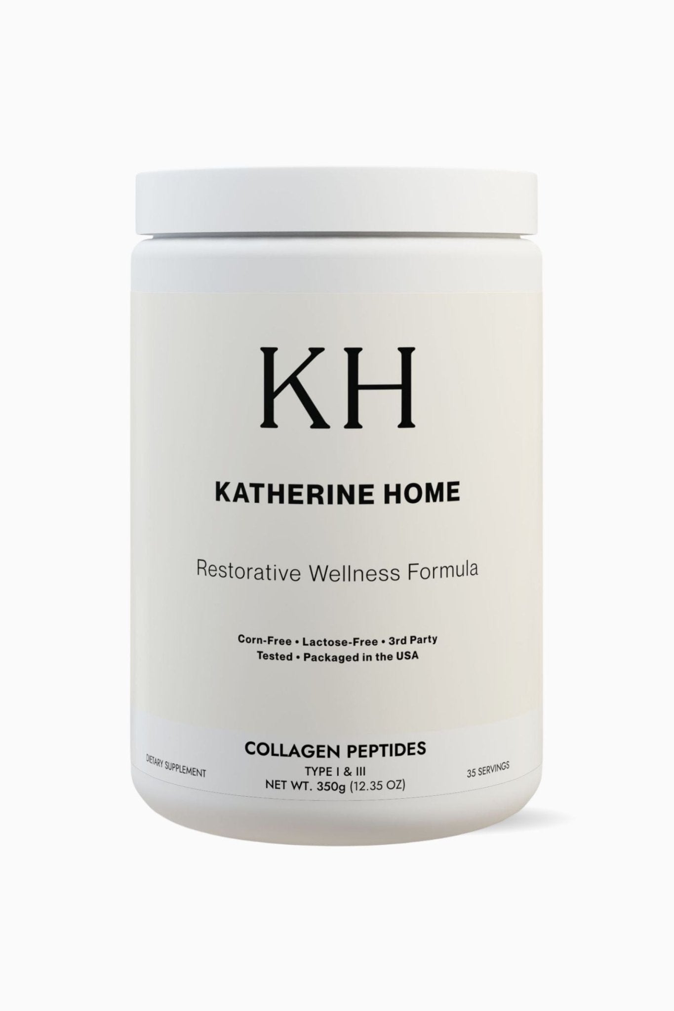 Collagen Peptides Type I & III Supplement - KATHERINE HOMEFood SupplementsKATHERINE HOMEKATHERINE HOMEKatherine Home Collagen Peptides Type I & III supplement container, clean minimalist product hero image.