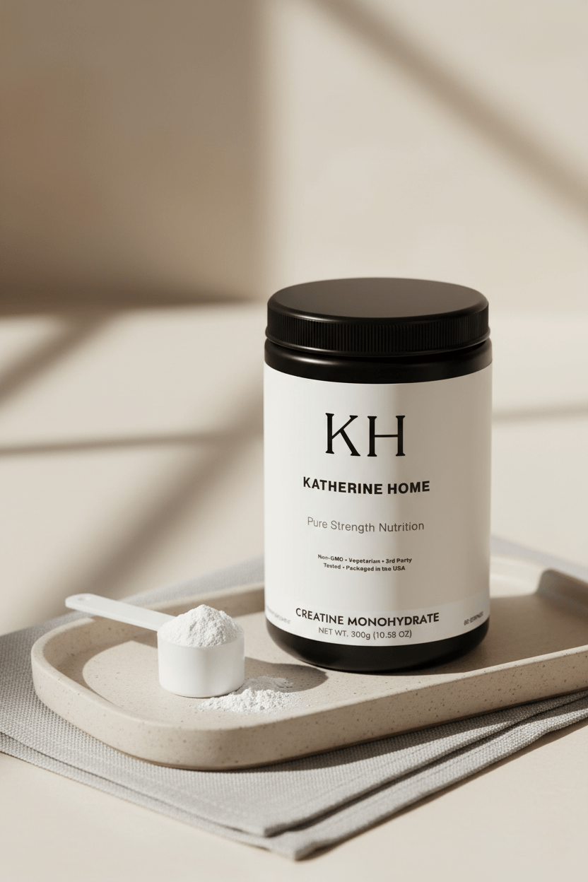 Creatine Monohydrate Supplement - KATHERINE HOMEFood SupplementsKATHERINE HOMEKATHERINE HOMEKatherine Home Creatine Monohydrate supplement styled in warm natural light on a neutral surface, creating a calm daily wellness ritual.