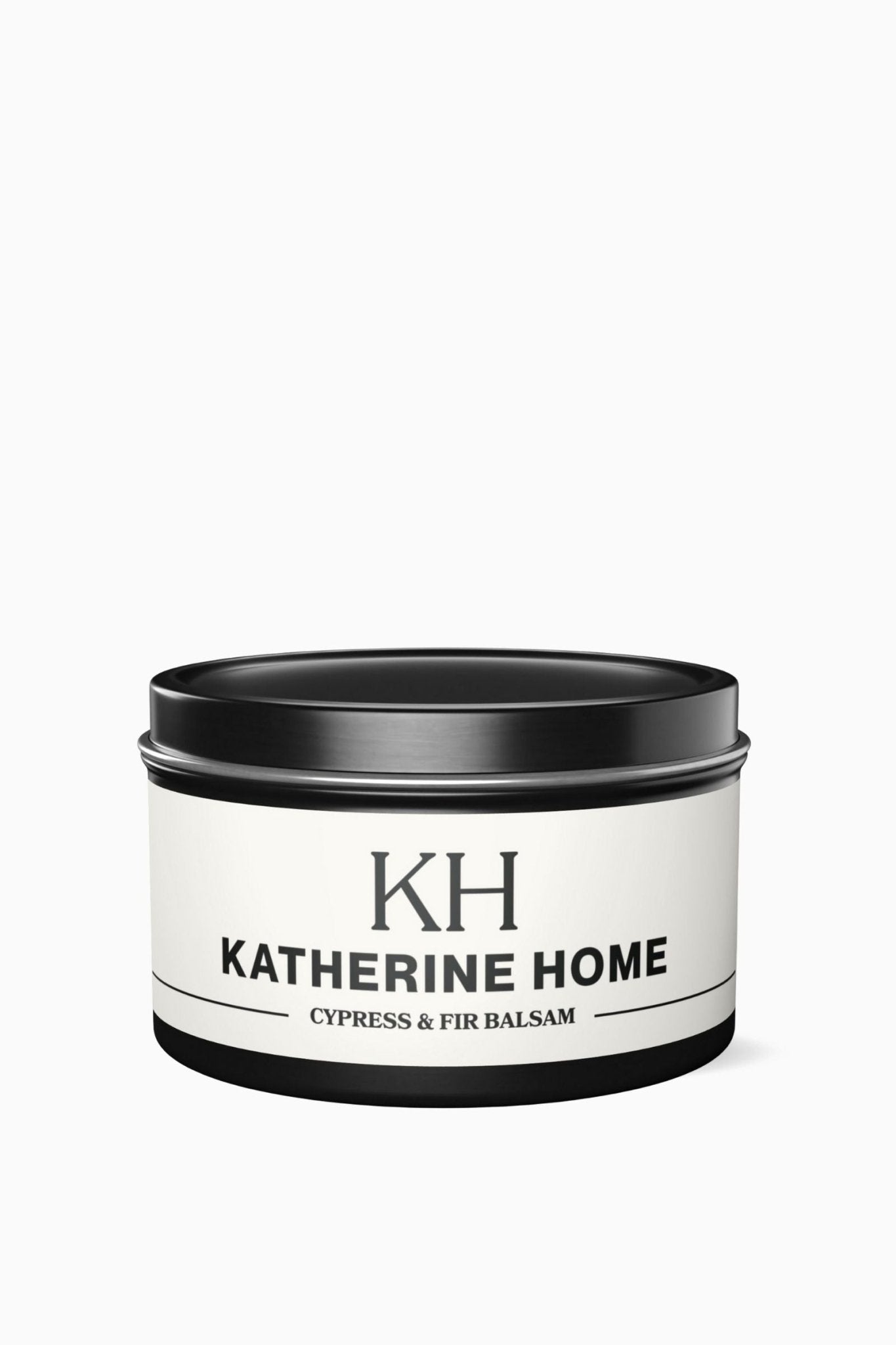 Cypress & Fir Balsam - KATHERINE HOMEHome DecorKATHERINE HOMEKATHERINE HOMEKatherine Home Cypress & Fir Balsam travel candle in a black metal tin, clean minimalist hero image with winter woodland scent.Black4oz