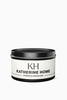 Cypress & Fir Balsam - KATHERINE HOMEHome DecorKATHERINE HOMEKATHERINE HOMEKatherine Home Cypress & Fir Balsam travel candle in a black metal tin, clean minimalist hero image with winter woodland scent.Black4oz