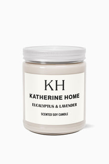 Eucalyptus & Lavender - KATHERINE HOMEHome DecorKATHERINE HOMEKATHERINE HOMEKatherine Home Eucalyptus & Lavender pure soy candle in a minimalist glass jar, clean and natural product hero image.