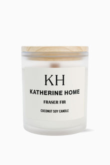 Fraser Fir - KATHERINE HOMEHome DecorKATHERINE HOMEKATHERINE HOMEKatherine Home Fraser Fir coconut soy candle in a frosted glass jar with wooden lid, minimalist product hero image.