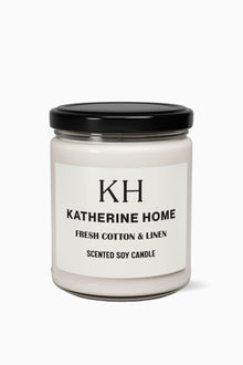 Fresh Cotton & Linen - KATHERINE HOMEHome DecorKATHERINE HOMEKATHERINE HOMEKatherine Home Fresh Cotton & Linen clean soy candle in a minimalist glass jar, product hero image.