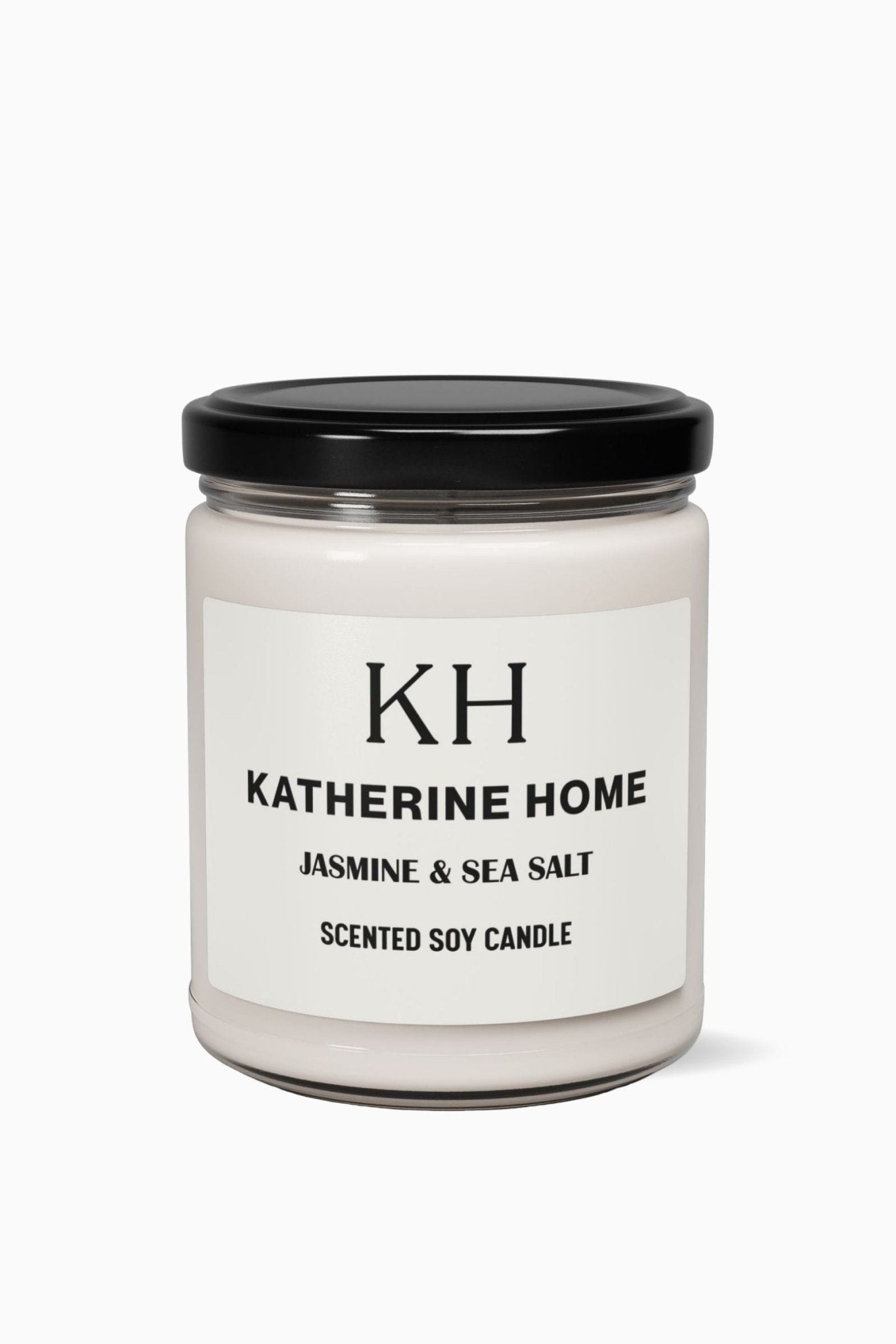Jasmine & Sea Salt - KATHERINE HOMEHome DecorKATHERINE HOMEKATHERINE HOMEKatherine Home Jasmine & Sea Salt clean soy candle in a minimalist glass jar, product hero image.