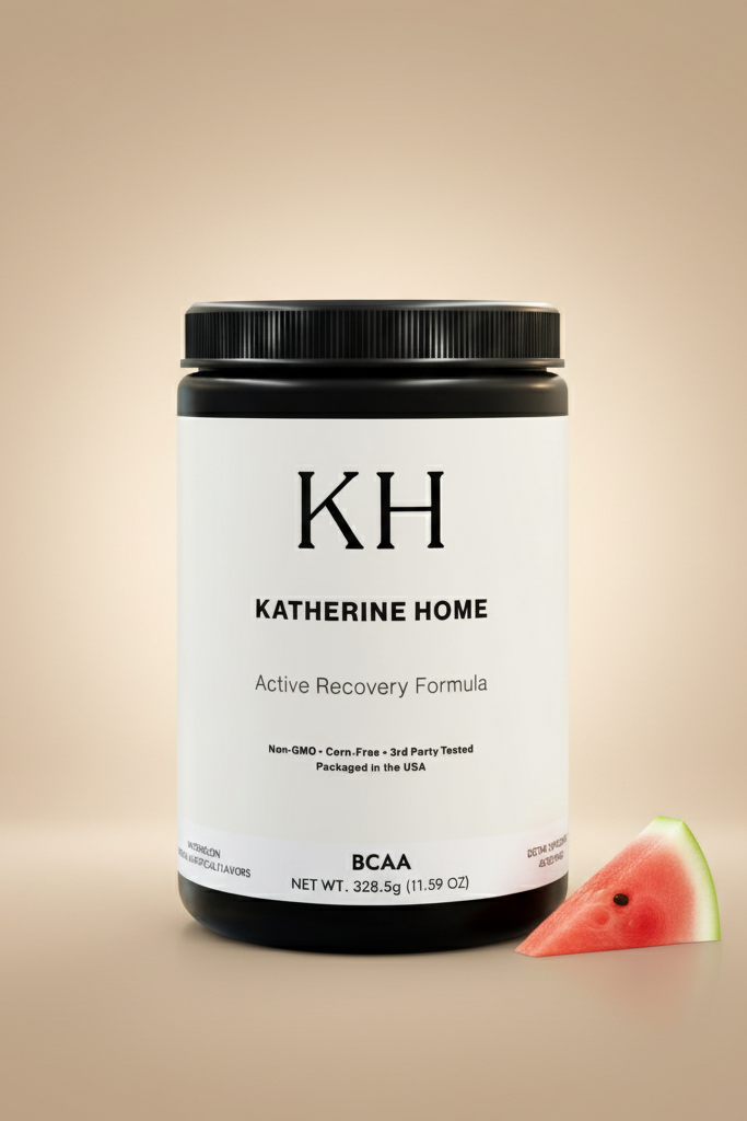Katherine Home supplement container with a watermelon slice on a beige background