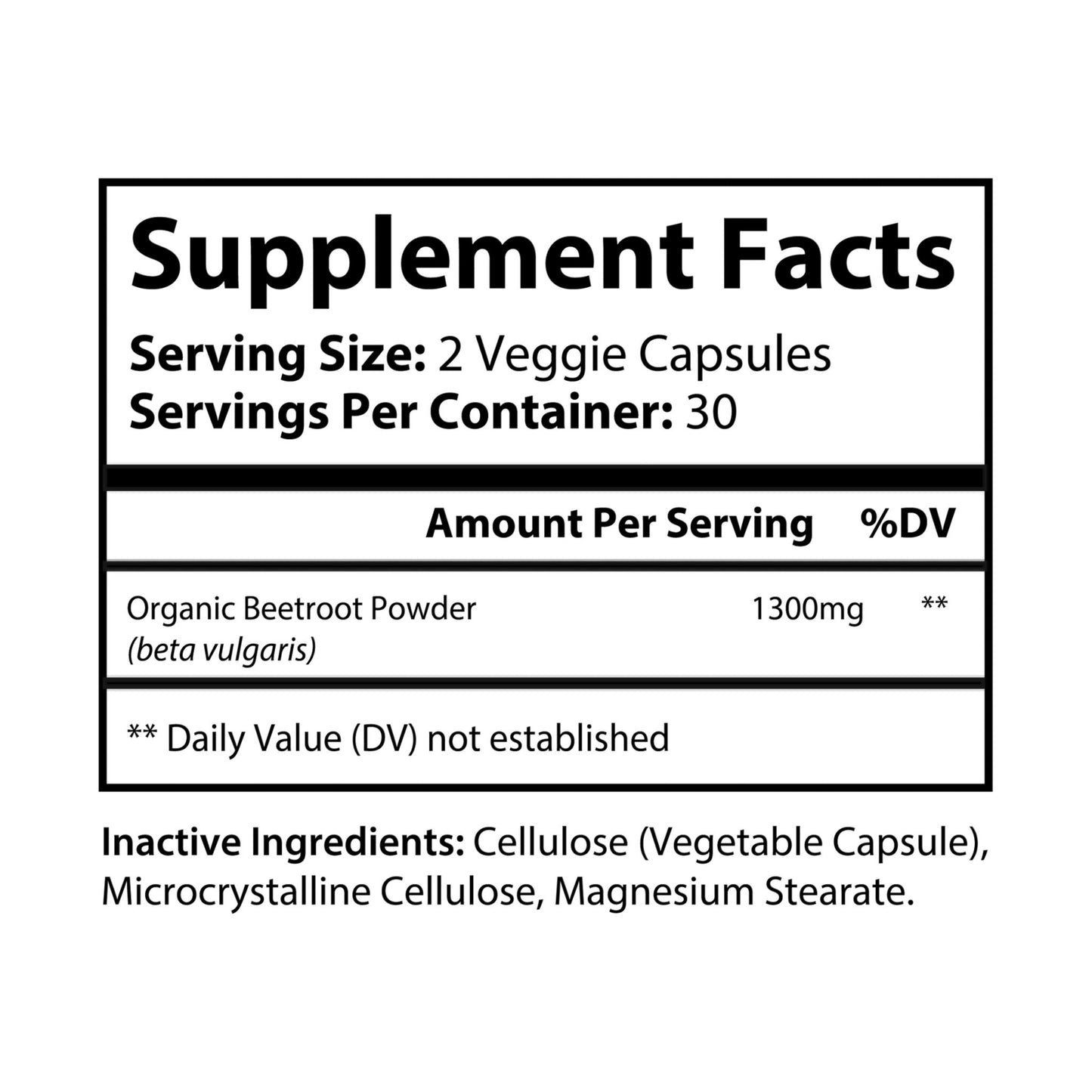 Supplement Facts label for KH Katherine Home Beetroot Supplement showing beetroot powder content and serving size.