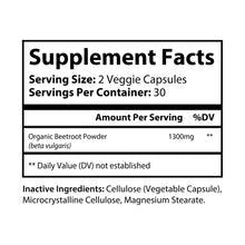 Supplement Facts label for KH Katherine Home Beetroot Supplement showing beetroot powder content and serving size.