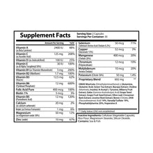 Supplement Facts label for Katherine Home Brain Support Complex Supplement, showing vitamins A–E, B complex, minerals, and proprietary brain-support blend.
